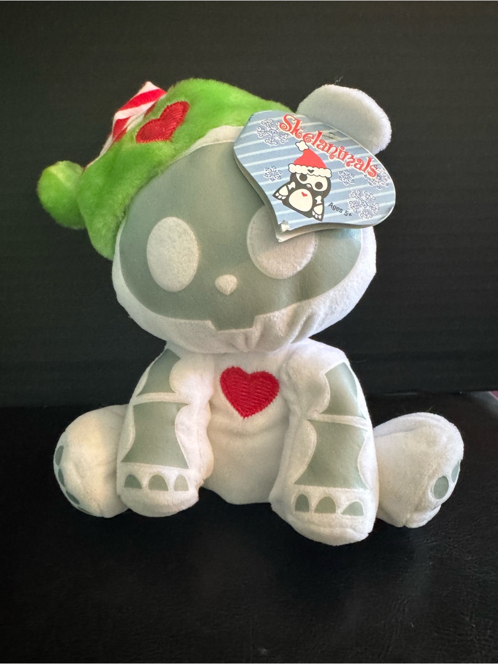 BNWT Skelanimals Plush Green Hat White Skeleton Plush Toy Christmas goth